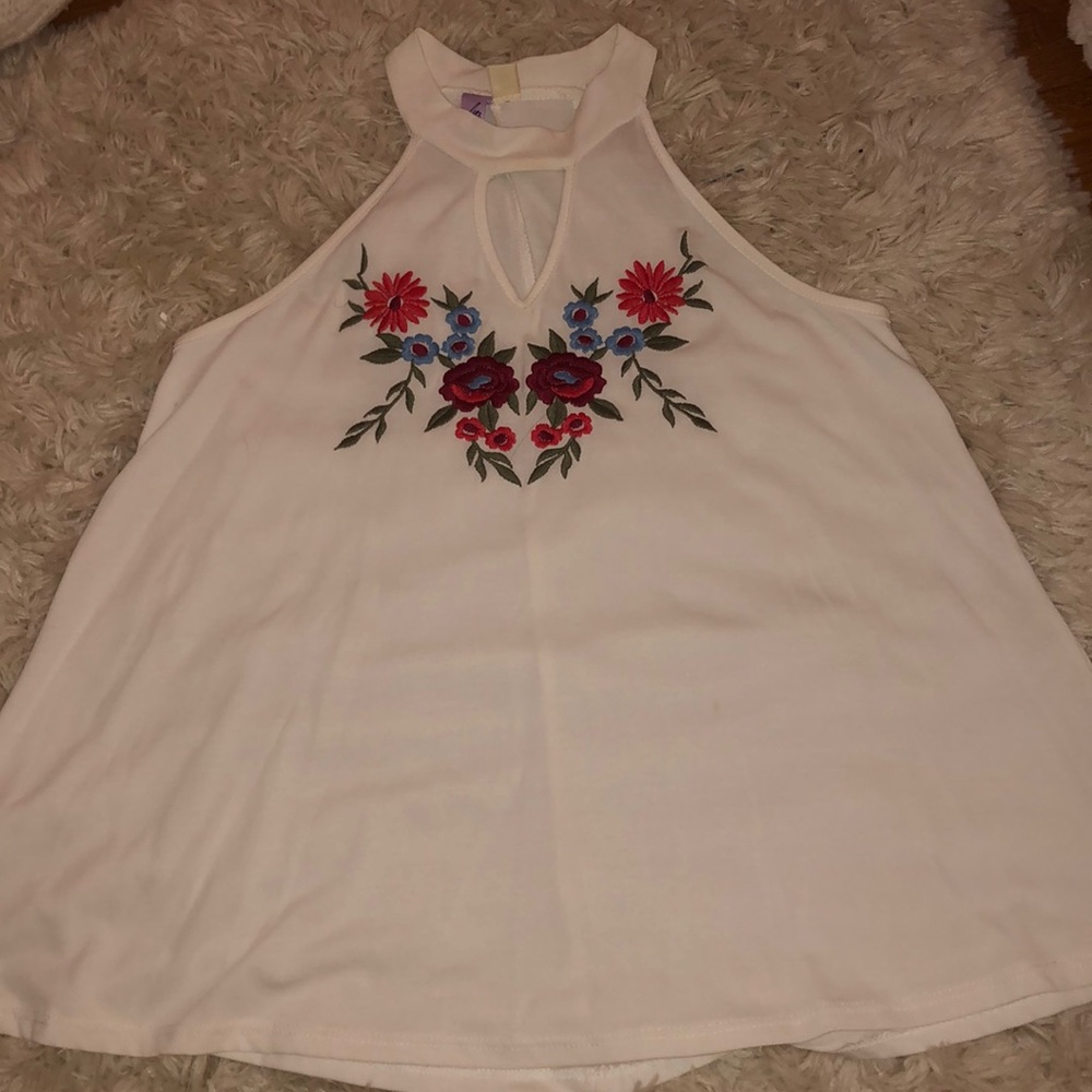Women’s White Embroidered Tank Top